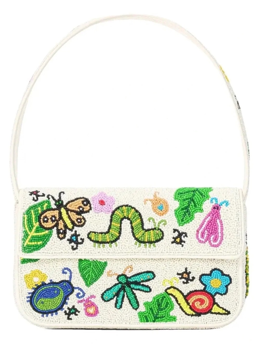 STAUD Tommy Beaded Bugo-Bug Out Shoulder Bag - White with Multicolor